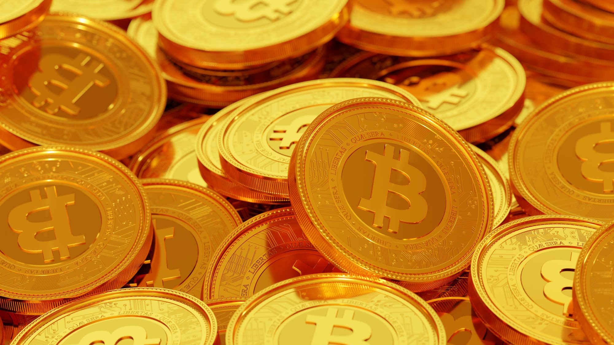 Pile of gold bitcoins cryptocurrency