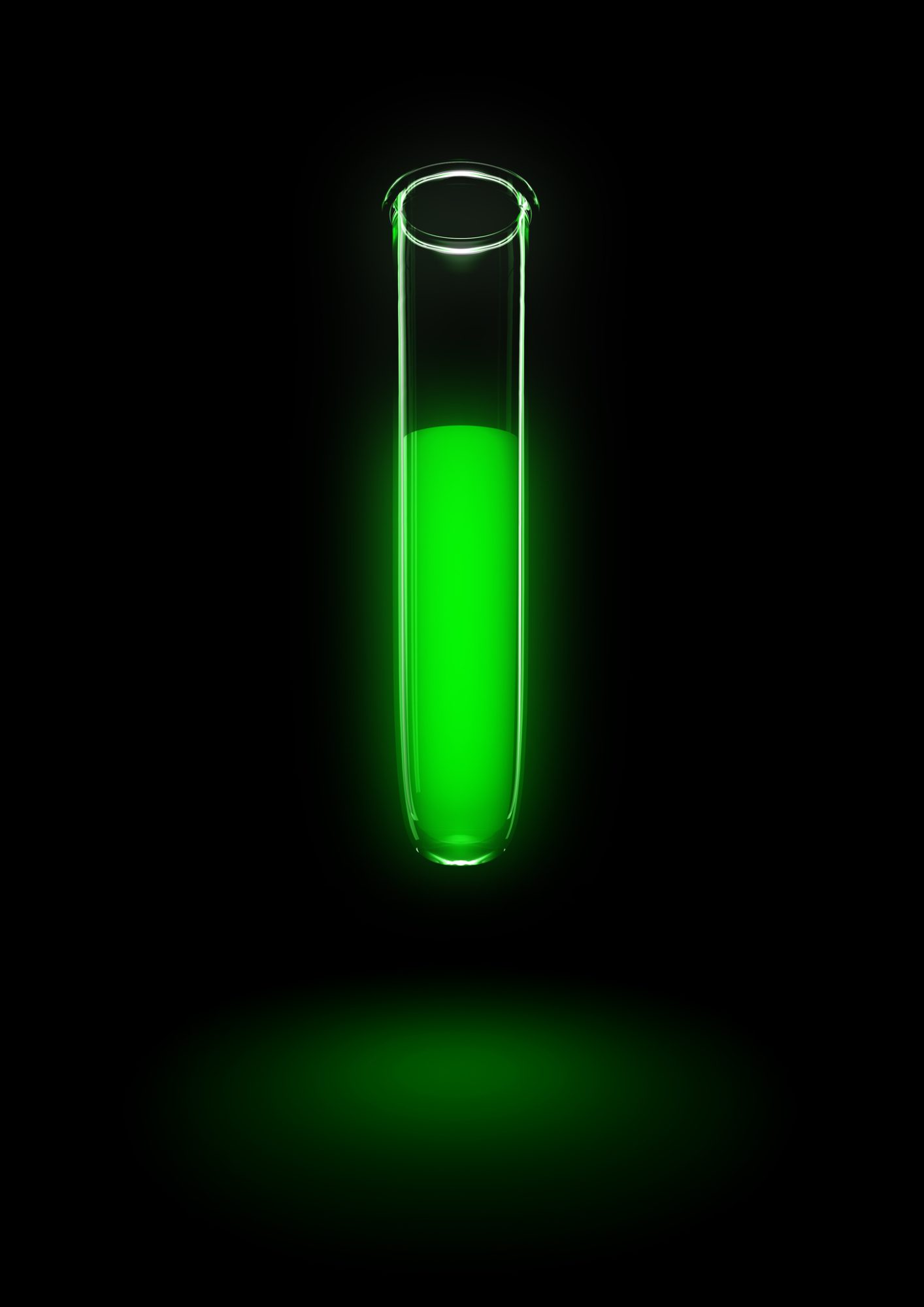 glass tube with green fluorescent liquid