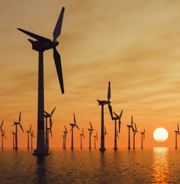 Offshore Wind Turbines At Sunset