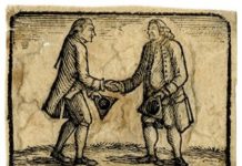 ‘Two Merchants Shaking Hands’ (c.1776), engraved by Thomas Bewick. [British Museum Prints & Drawings, no: 1882,0311.3998]