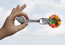 Brain food nutrition concept as a group of nutritious nuts fish vegetables and berries rich in omega-3 fatty acids with vitamins and minerals for mind and memory health with 3D illustration elements.