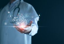 Medical technology, doctor use AI robots for diagnosis, care, and increasing accuracy patient treatment in future. Medical research and development innovation technology to improve patient health. AI tools