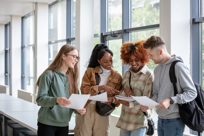 University students discussing exam results