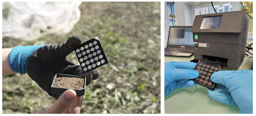 Photo: Digit Soil reaction plate and reader for assessment of soil enzymatic activity.