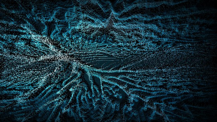 Neuron cells system - 3d rendered image of Neuron cell network on black background. Hologram view interconnected neurons cells with electrical pulses. Conceptual medical image. Glowing synapse. Healthcare concept.