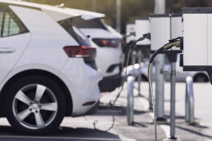 Charging stations for electric cars at a parking lot