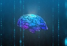 Microchip is implanted in human brain. Neural implants. Brain-computer interface. Neuron technology concept - illustration