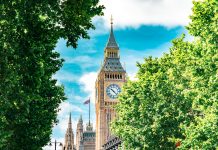 Big Ben in the Clock Tower at the Palace of Westminster in London