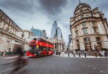 Street scene in financial district, London