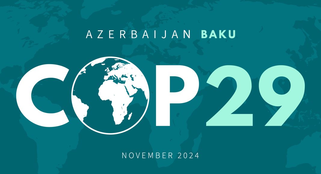 Conference of the Parties UNFCCC COP29. Annual United Nations climate change conference in November 2024 in Baku, Azerbaijan. International climate summit banner. Global Warming. Vector illustration