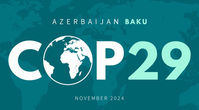 Conference of the Parties UNFCCC COP29. Annual United Nations climate change conference in November 2024 in Baku, Azerbaijan. International climate summit banner. Global Warming. Vector illustration