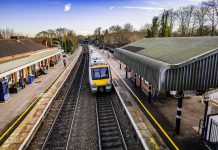 Railways - A Diesel powered railway line station in the English countryside.