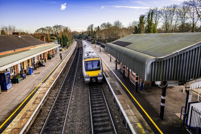 Railways - A Diesel powered railway line station in the English countryside.