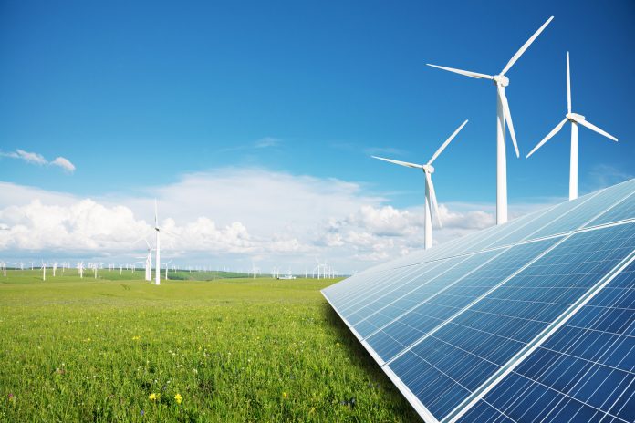 solar panels and windmill power plant