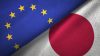 Japan and European Union two flags together realations textile cloth fabric texture