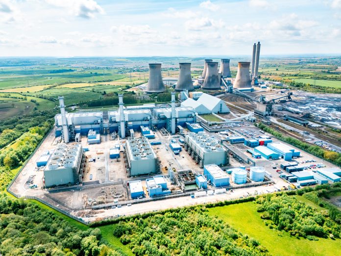 Drone view of natural gas power station at West burton, UK