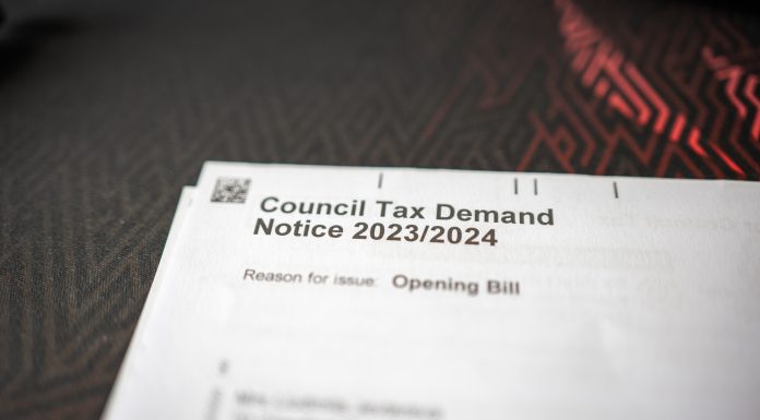 Council Tax demand notice letter closeup 2023 2024.