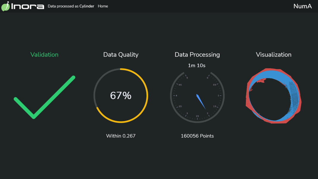 Inora OICT processing of cylinder raw data (CPU: AMD RyzenTM 5 5600X)