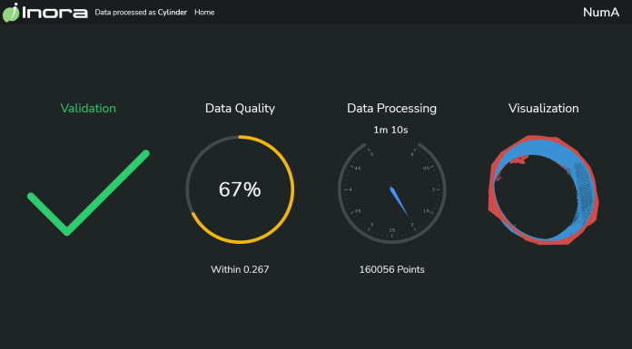 Inora OICT processing of cylinder raw data (CPU: AMD RyzenTM 5 5600X)