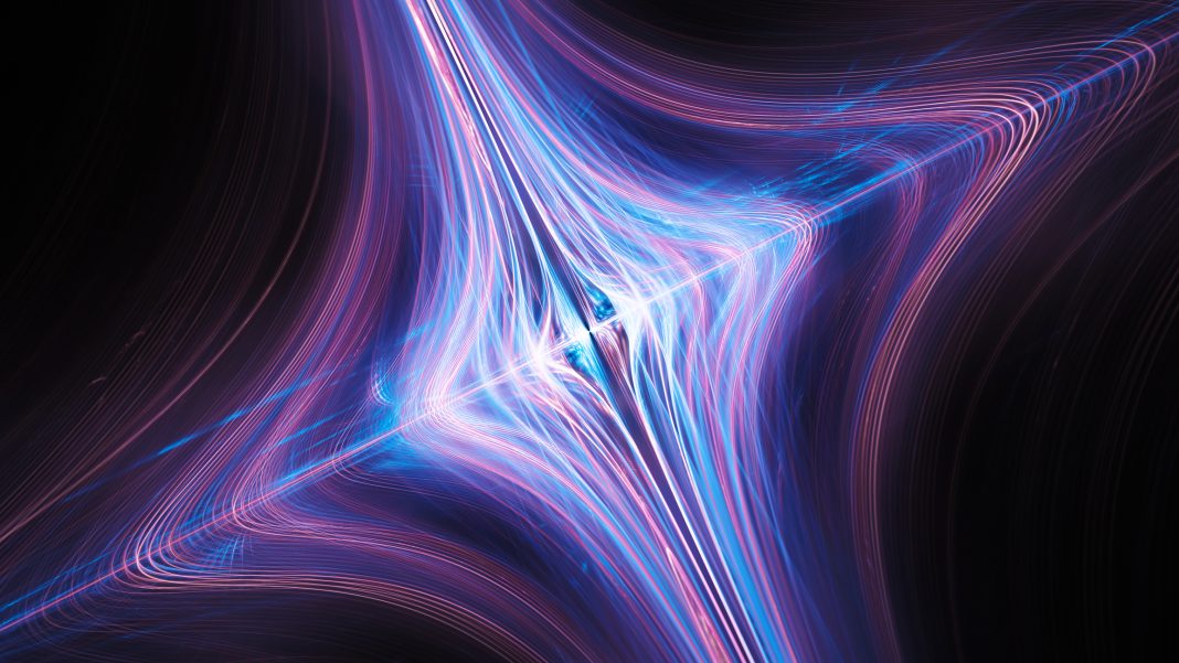 Colorful glowing time-space curvature, computer generated abstract background