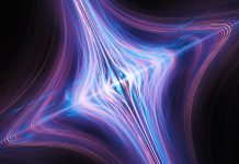 Colorful glowing time-space curvature, computer generated abstract background