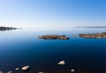 Islands of the Baltic Sea. View from above. Spring morning Calm