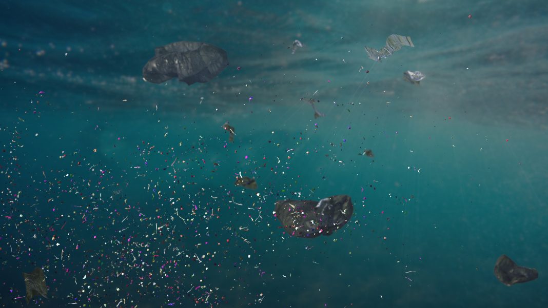 garbage swimming in sea water, contamination problem