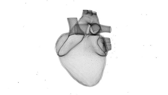 3d rendering of digital illustration of heart on white background. Concept of heart sketch.