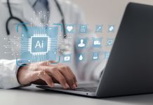 Doctor using laptop with hologram of medical technology by AI artificial intelligence. innovation, science and intelligent medical technology develop health insurance.