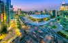 Aerial view of city Seoul at night, South Korea,