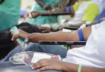 A group of Africans donating blood.