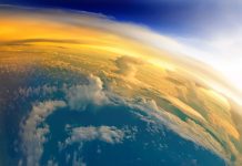 "Aerial view of Planet Earth with clouds, horizon and little bit of space, make feelings of being in heaven. Dramatic clouds and orange sunlight all over the planet. Cloudscape and stratosphere from above at 30000 feet.See more images like this in:"