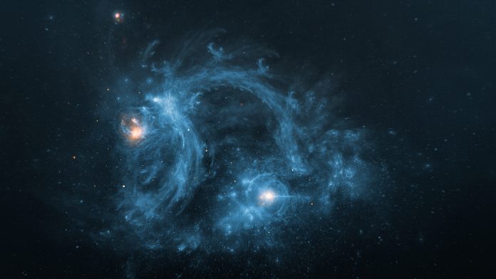 Abstract image of distant galaxies merging together