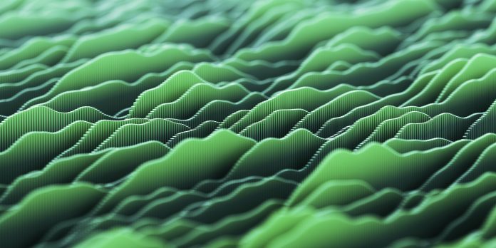 Abstract image featuring wavy lines creating a digital landscape. Perfect for themes related to technology, data visualization, and modern digital art. 3d illustration.