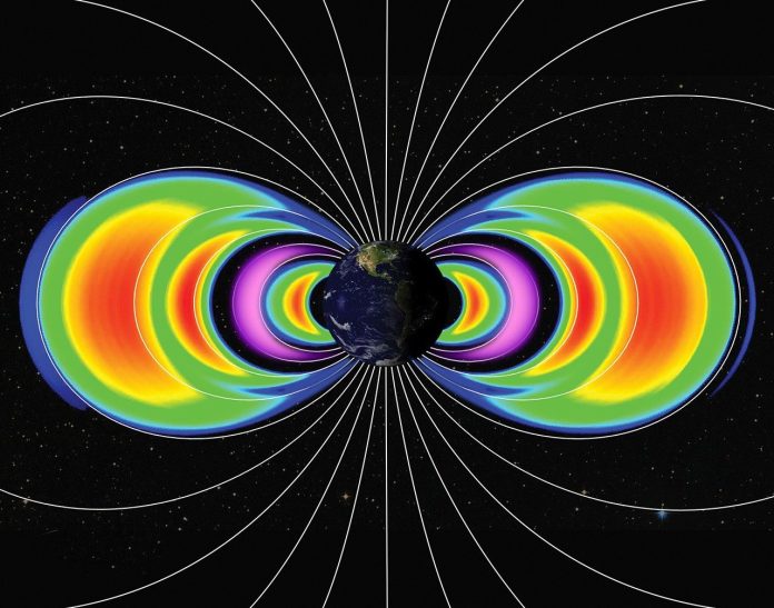 The May 2024 solar storm created two extra radiation belts, sandwiched between the two permanent Van Allen Belts. One of the new belts, shown in purple, included a population of protons, giving it a unique composition that hadn’t been seen before. NASA/Goddard Space Flight Center/Kristen Perrin