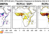 Fig. 1: The average number of people affected yearly (from 1981 to 2010) by extreme heat and humidity co-occurring (a). The expected change in the number of people exposed to these extreme conditions by 2069–2098 is shown for two scenarios: one with strong climate action (c) and one with little or no action (b).