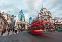 Street scene in financial district, London